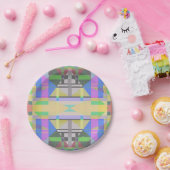 イエローグリーンブルーパープルジオメトリック ペーパープレート (パーティー)