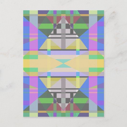 イエローグリーンブルーパープルジオメトリック ポストカード (正面)
