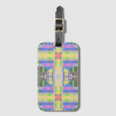 イエローグリーンブルーパープルジオメトリック ラゲッジタグ (正面縦)