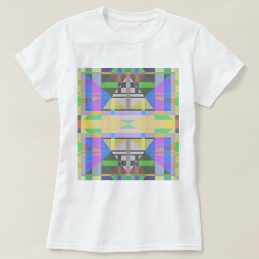 イエローグリーンブルーパープルジオメトリック Tシャツ (デザイン正面)