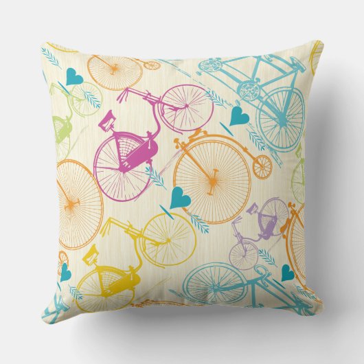 イエローグリーンブルーピンクレトロ自転車パターン クッション (裏面)