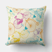 イエローグリーンブルーピンクレトロ自転車パターン クッション (正面)