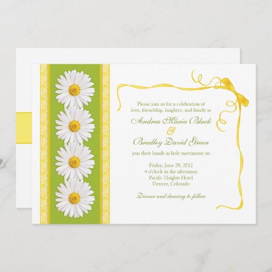 イエローグリーンホワイトシャスタデイジー結婚式招待状 招待状 (正面/裏面)
