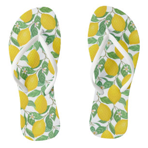 イエローグリーンホワイトレモンパターン ビーチサンダル