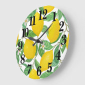 イエローグリーンホワイトレモンパターン ラージ壁時計 (傾斜)