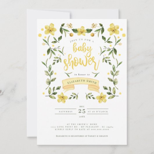 イエローグリーンリーフローラビーウォーター色 招待状 (正面)