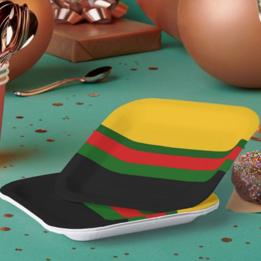 イエローグリーンレッドブラックカラーブロックデザイン ペーパープレート