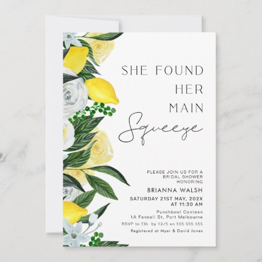 イエローグリーンレモンメインスクイーズブライダルシャワー 招待状 (正面)