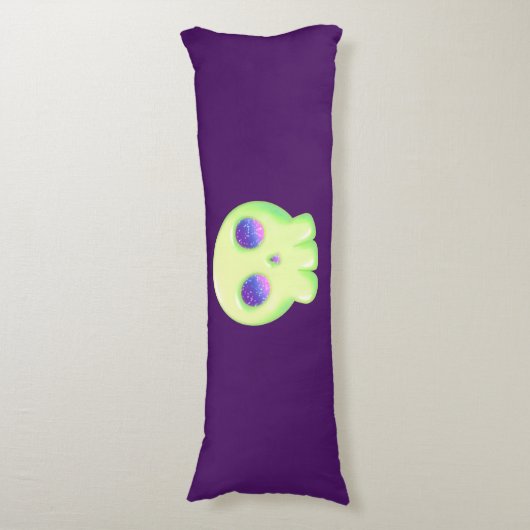 イエローグリーン宇宙アイキュートスカルスケッチ ボディピロー (正面縦)