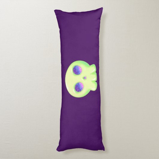 イエローグリーン宇宙アイキュートスカルスケッチ ボディピロー (裏面 (縦))