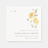 イエローグリーン水彩ローズフラワー ブライダルシャワー スタンダードカクテルナプキン (正面)