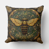 イエローグリーン素朴クイーンビーモノグラムコテージコア クッション (正面)