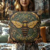 イエローグリーン素朴クイーンビーモノグラムコテージコア クッション