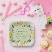 イエローグリーン花模様食器 ペーパープレート (パーティー)