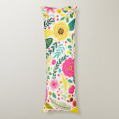 イエローグリーン&ピンクフローラプリント抱き枕 ボディピロー (正面縦)