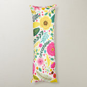 イエローグリーン&ピンクフローラプリント抱き枕 ボディピロー (裏面 (縦))