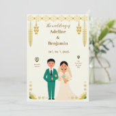 イエローグリー縁どンエスニック結婚式招待状 招待状 (スタンド正面)