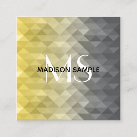 イエローグレイカッコいい幾何グラデーションパターンのモノグラム スクエア名刺 (正面)