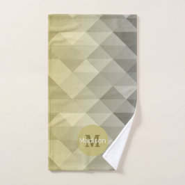 イエローグレイカッコいい幾何グラデーションパターンのモノグラム バスタオルセット