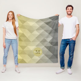 イエローグレイカッコいい幾何グラデーションパターンのモノグラム フリースブランケット