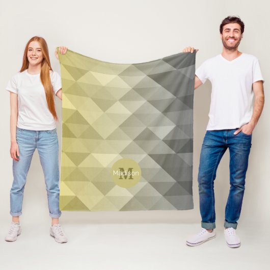 イエローグレイカッコいい幾何グラデーションパターンのモノグラム フリースブランケット (インサイチュ)