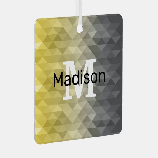 イエローグレイカッコいい幾何グラデーションパターン メタルオーナメント (正面右)