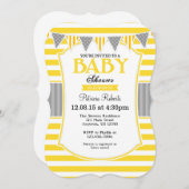 イエローグレイストライプズ赤ちゃんシャワー招待状 招待状 (正面/裏面)