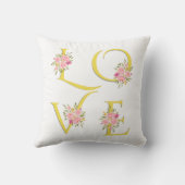 イエローグレイフローララブタイポグラフィバレンタインデー クッション (裏面)