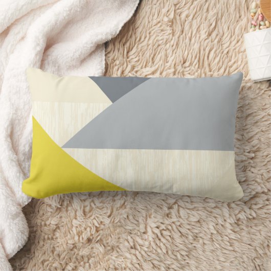 イエローグレイモダン幾何学模様の枕 ランバークッション (ブランケット)