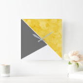 イエローグレイモダン白 スクエア壁時計 (ホーム)