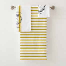 イエローグレインサックストライプヴィンテージ家紋 バスタオルセット