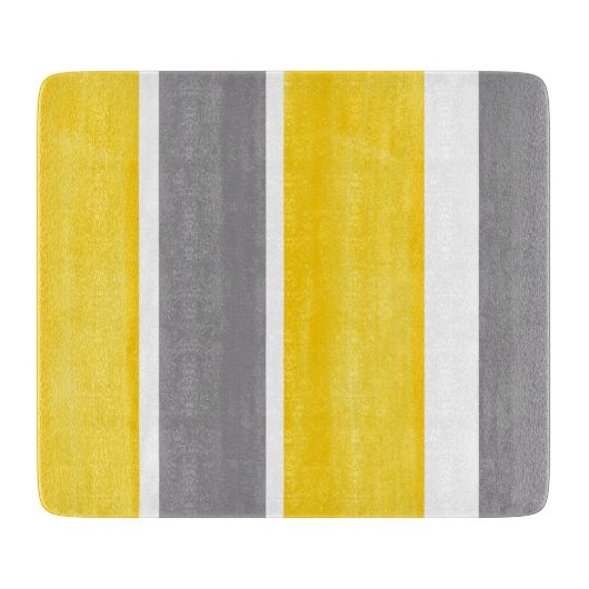 イエローグレイ白ストライプ色モダン2 カッティングボード (正面)