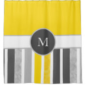 イエローグレイ白ストライプ色 シャワーカーテン (正面)