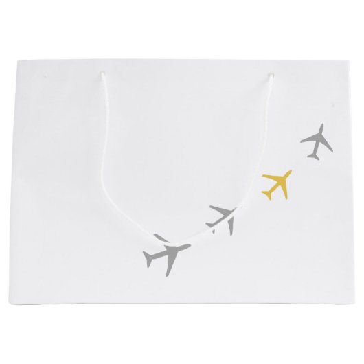 イエローグレイ飛行機航空機航空フライウェイズ ラージペーパーバッグ (正面)
