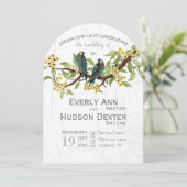 イエローグレーとブルーグリーンのヴィンテージ結婚の鳥 招待状 (スタンド正面)