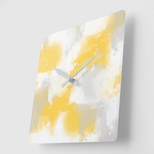 イエローグレーとホワイトの抽象芸術ブラシストローク スクエア壁時計 (傾斜)
