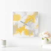 イエローグレーとホワイトの抽象芸術ブラシストローク スクエア壁時計 (ホーム)