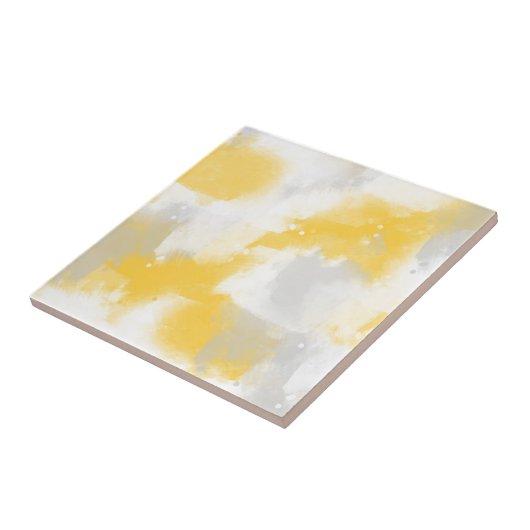 イエローグレーとホワイトの抽象芸術ブラシストローク タイル (側面)