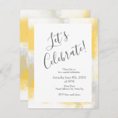 イエローグレーとホワイトの抽象芸術ブラシストローク 招待状 (正面/裏面)
