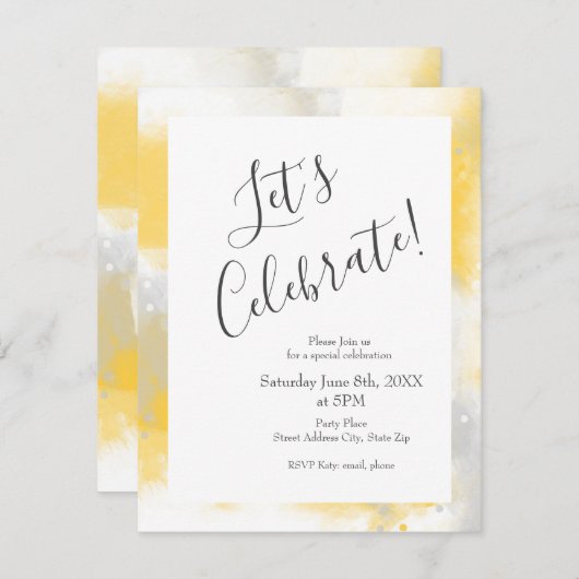 イエローグレーとホワイトの抽象芸術ブラシストローク 招待状 (正面/裏面)