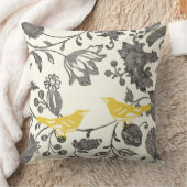 イエローグレーアイボリーヴィンテージフローララブバード クッション (ブランケット)