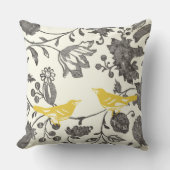 イエローグレーアイボリーヴィンテージフローララブバード クッション (正面)
