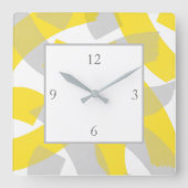 イエローグレーアクリル抽象芸術ブラシストローク スクエア壁時計 (正面)