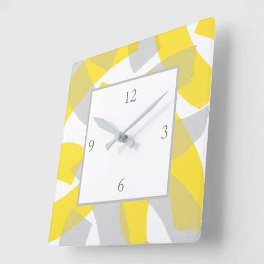 イエローグレーアクリル抽象芸術ブラシストローク スクエア壁時計 (傾斜)
