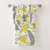 イエローグレーアラパロットスケッチトロピカルパターン バスタオルセット (インサイチュ)