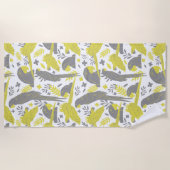 イエローグレーアラパロットスケッチトロピカルパターン ビーチタオル (正面)