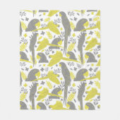 イエローグレーアラパロットスケッチトロピカルパターン フリースブランケット (正面)