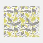 イエローグレーアラパロットスケッチトロピカルパターン フリースブランケット (正面(横))