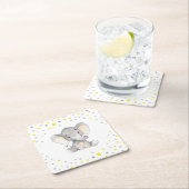 イエローグレーエレファントニュートラルベビーシャワー散水 スクエアペーパーコースター (インサイチュ)