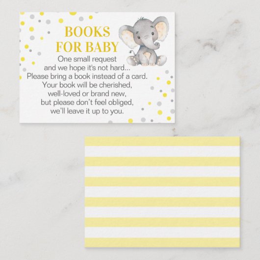 イエローグレーエレファントブックスベビーブックリクエスト エンクロージャーカード (正面/裏面)